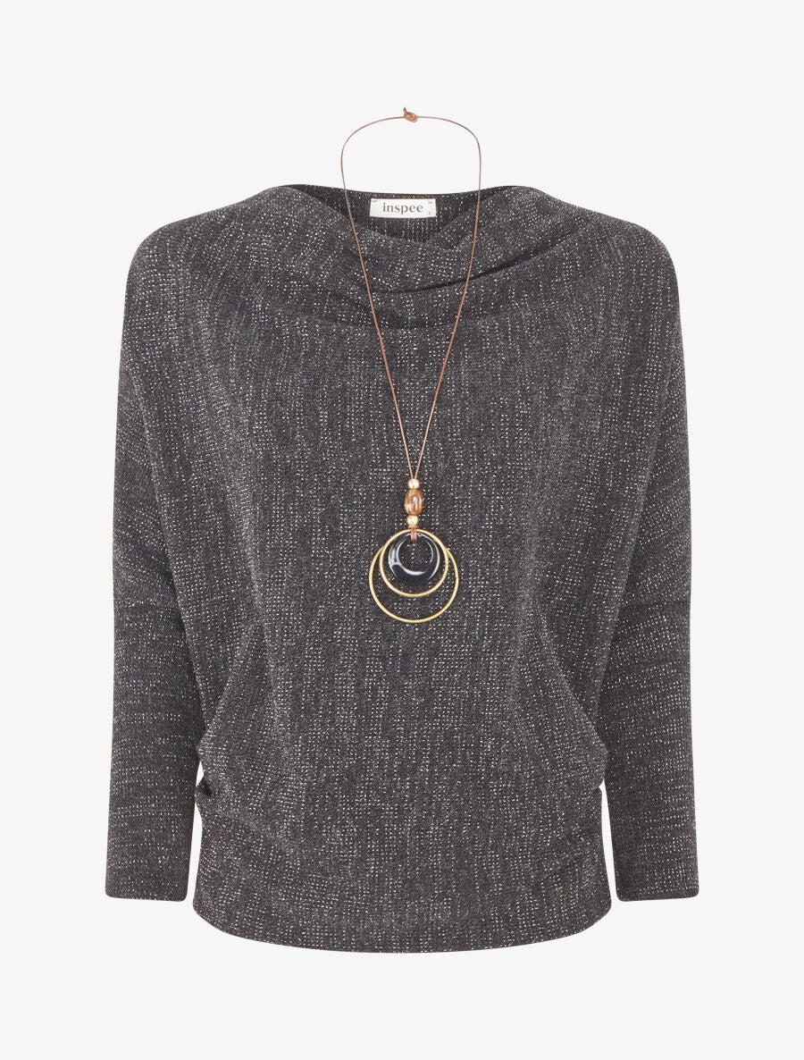Pull côtelé et irisé - Noir - 1