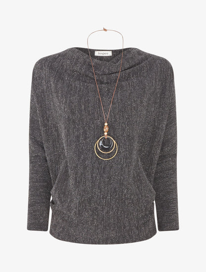 Pull côtelé et irisé - Noir - 1
