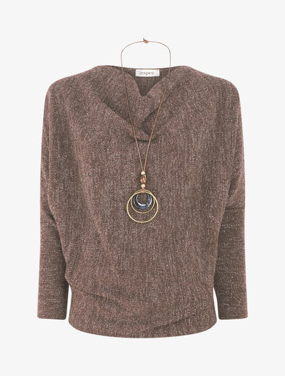 Pull côtelé et irisé - Marron - 1
