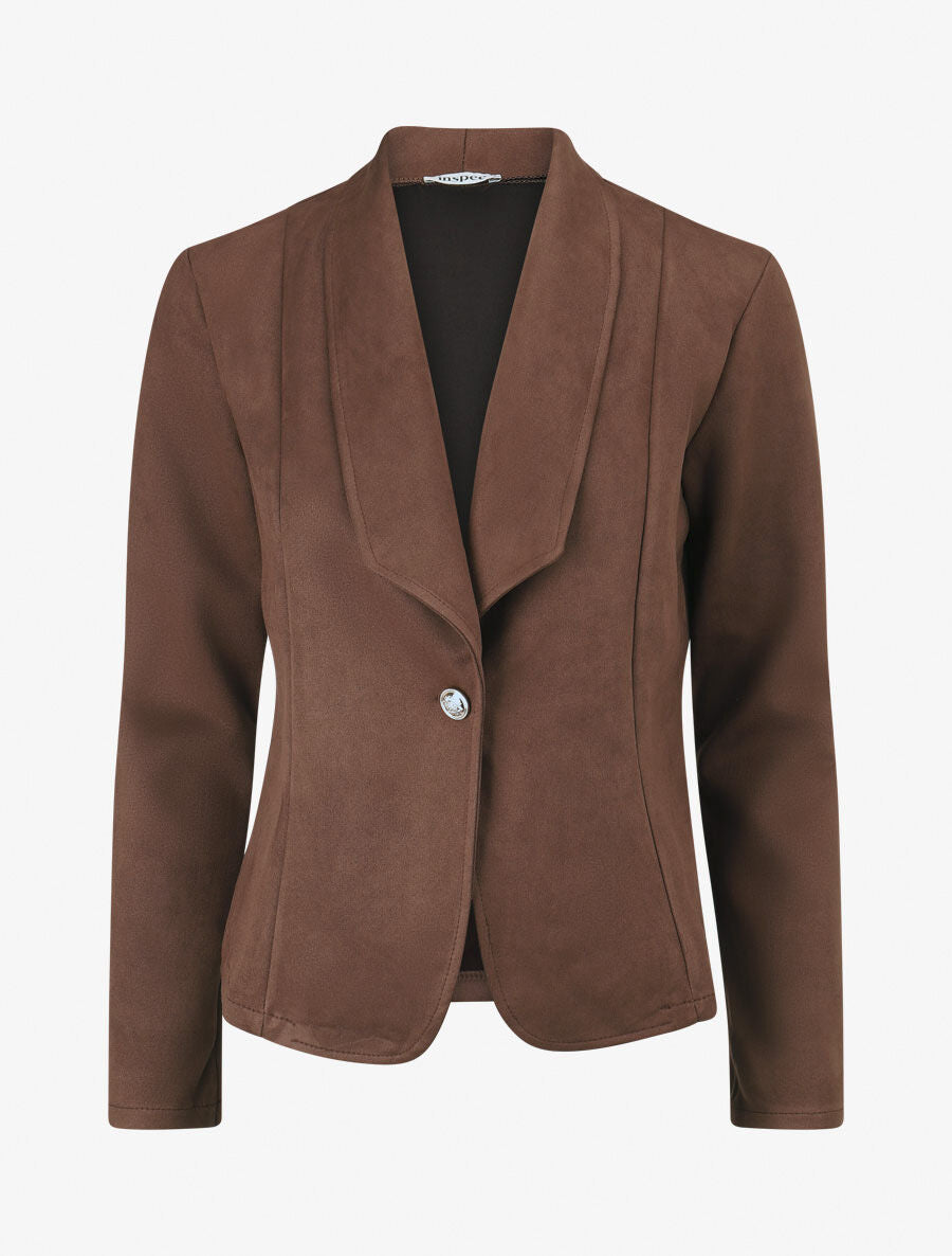 Veste en suédine col tailleur - Marron - 1