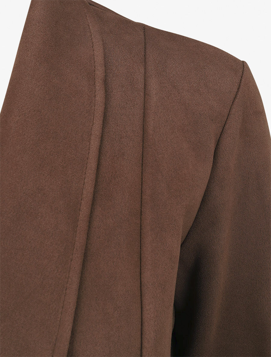 Veste en suédine col tailleur - Marron - 3
