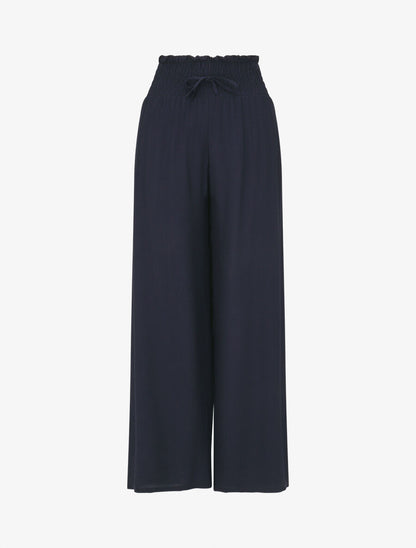 Pantalon fluide et texturé à taille haute - Marine - 4
