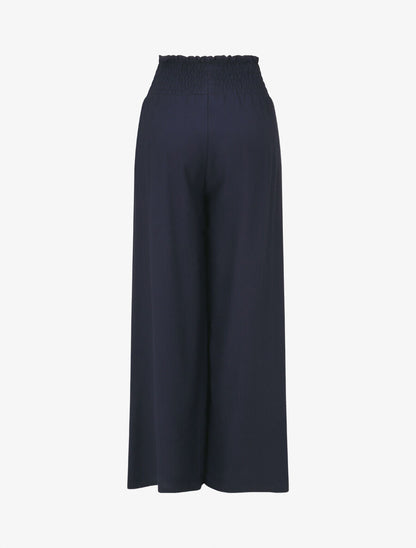 Pantalon fluide et texturé à taille haute - Marine - 2