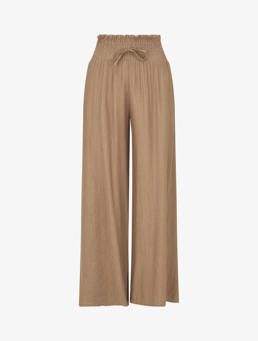 Pantalon fluide et texturé à taille haute - Camel - 1