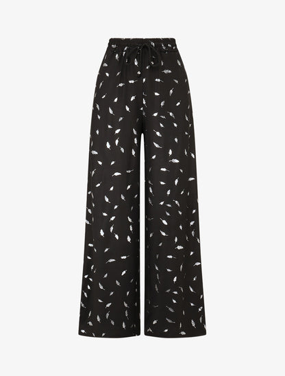 Pantalon élastiqué imprimé plumes irisées - Noir - 1