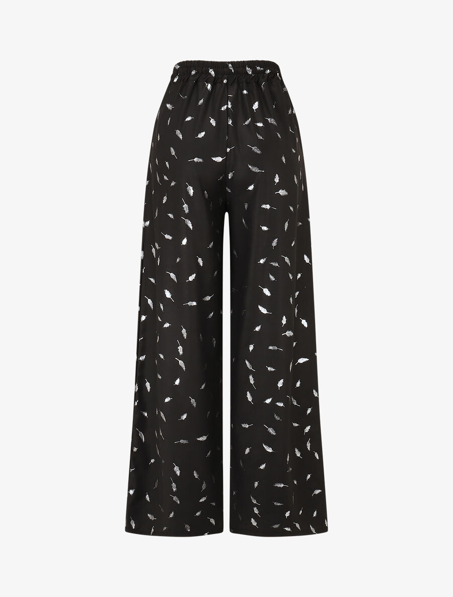 Pantalon élastiqué imprimé plumes irisées - Noir - 2