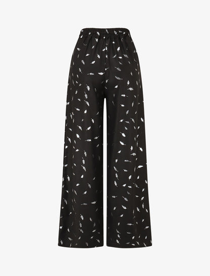 Pantalon élastiqué imprimé plumes irisées - Noir - 2