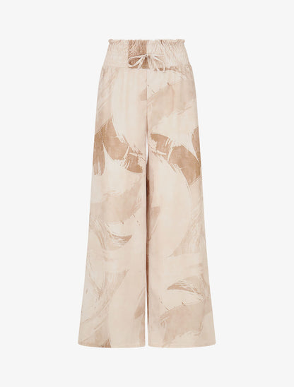 Pantalon fluide élastiqué imprimé abstrait - Camel - 4