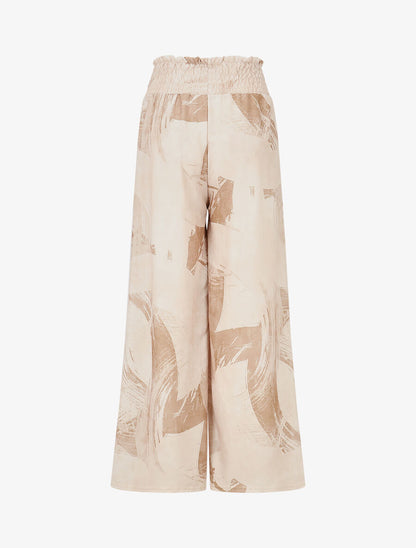 Pantalon fluide élastiqué imprimé abstrait - Camel - 2