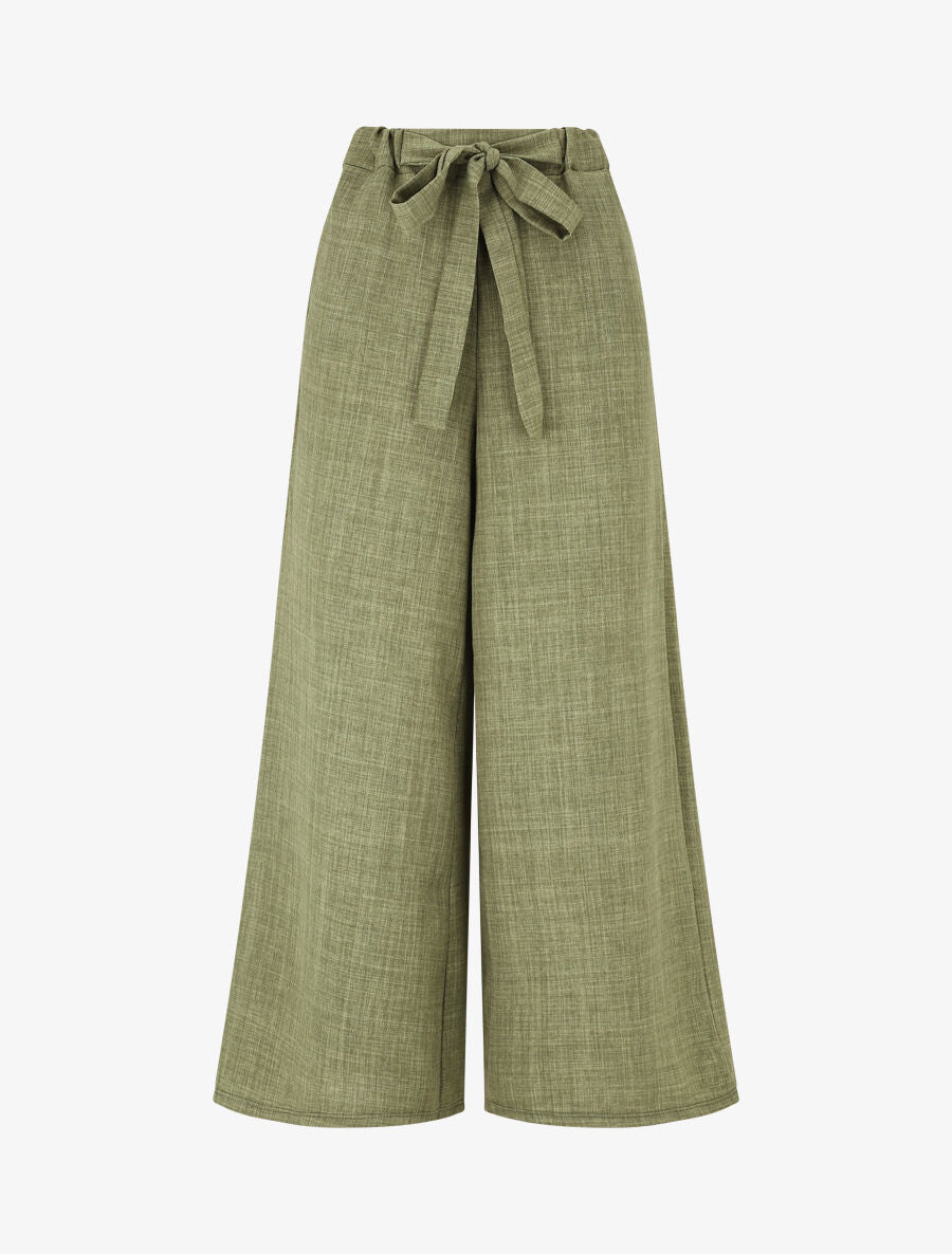 Pantalon uni effet lin - Kaki - 1