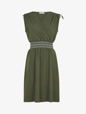 Robe unie sans manches à taille élastiquée - Kaki - 1