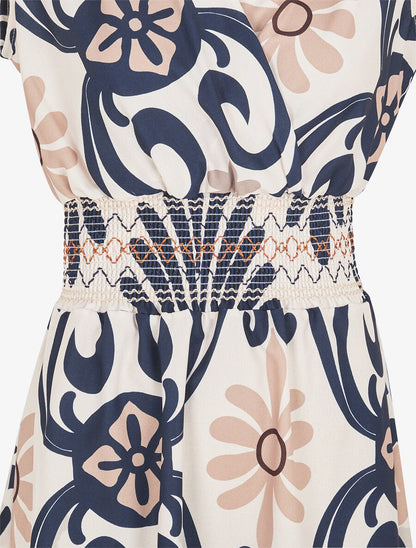 Robe élastiquée à imprimé ikat - Marine - 3