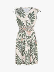 Robe élastiquée à imprimé ikat - Kaki - 1