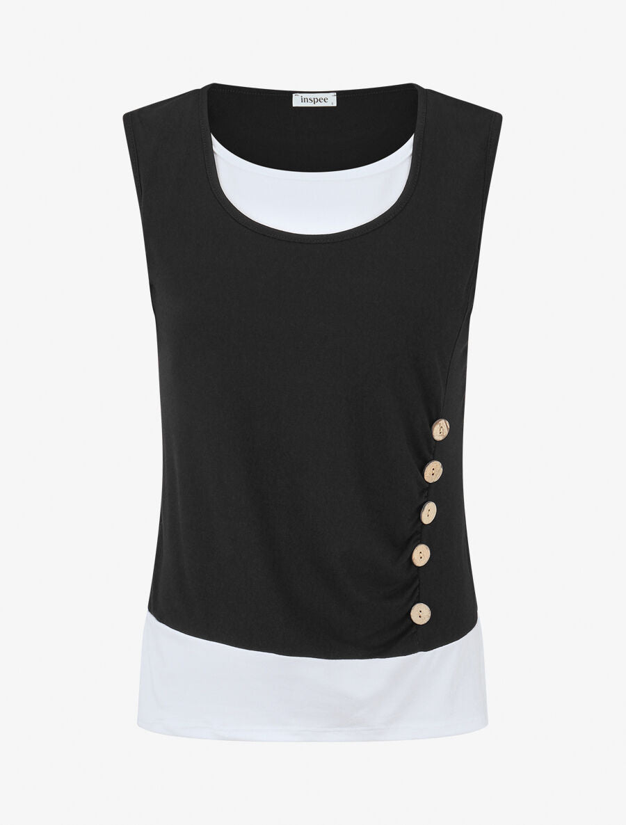 Top effet superposé à boutons - Noir - 4