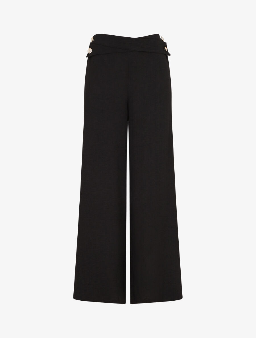 Pantalon ample taille haute à boutons - Noir - 1