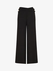 Pantalon ample taille haute à boutons - Noir - 1