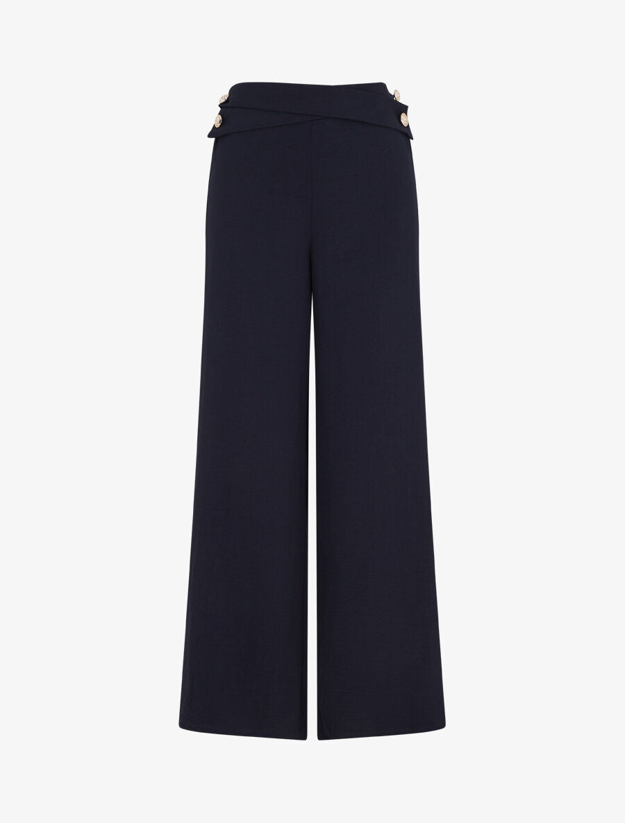 Pantalon ample taille haute à boutons - Marine - 1