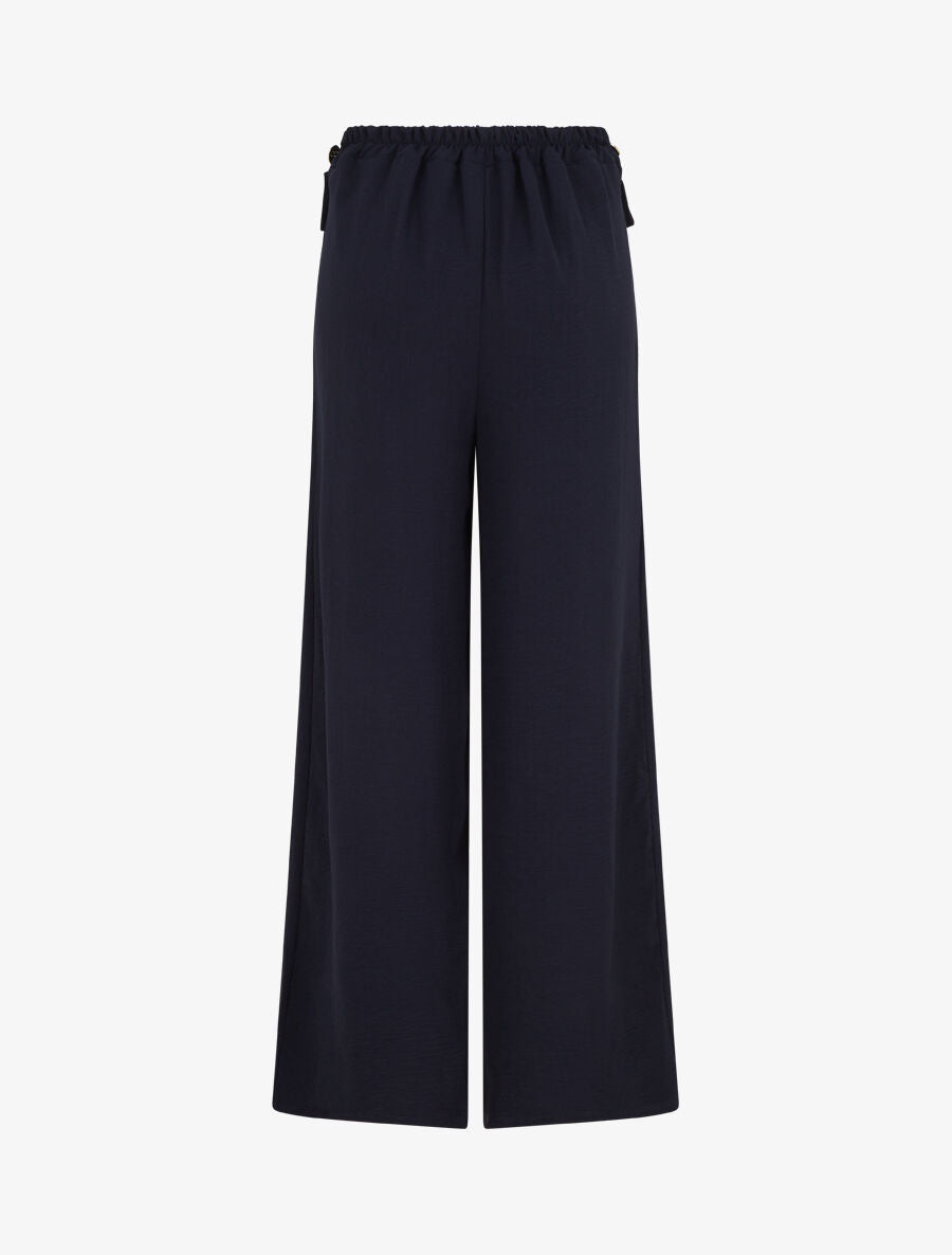 Pantalon ample taille haute à boutons - Marine - 2