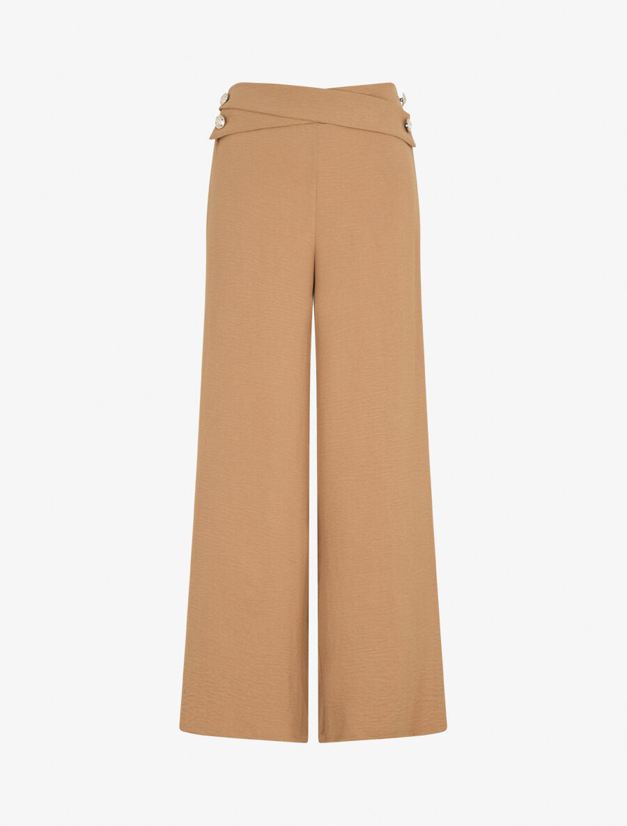Pantalon ample taille haute à boutons - Camel - 4