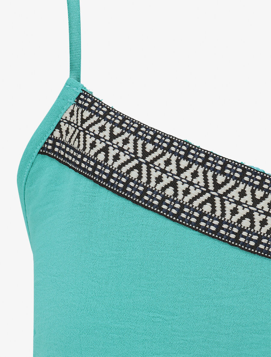 Robe unie élastiquée - Turquoise - 3