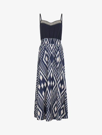 Robe longue à fines bretelles imprimé graphique - Marine - 4