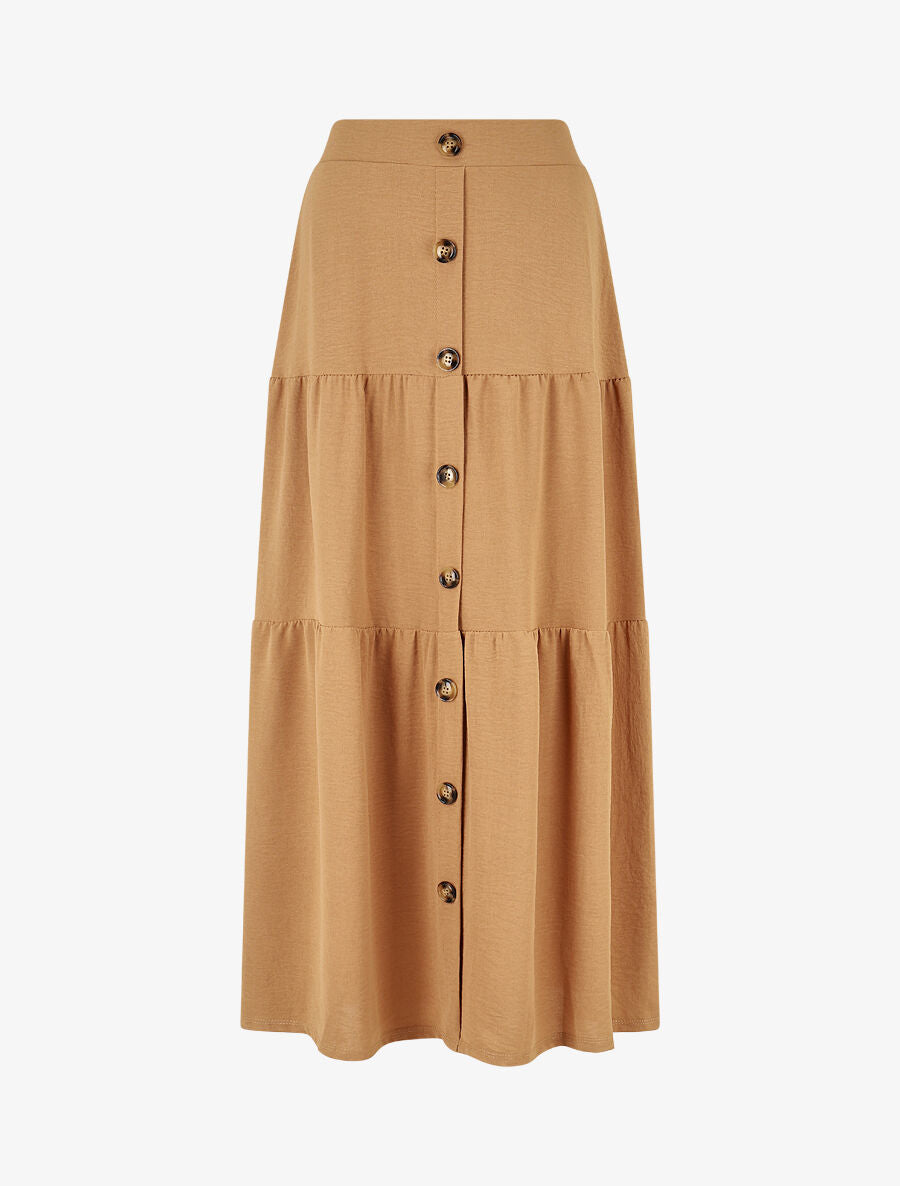 Jupe longue taille haute à boutons - Camel - 4