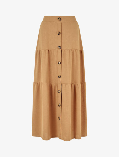 Jupe longue taille haute à boutons - Camel - 4