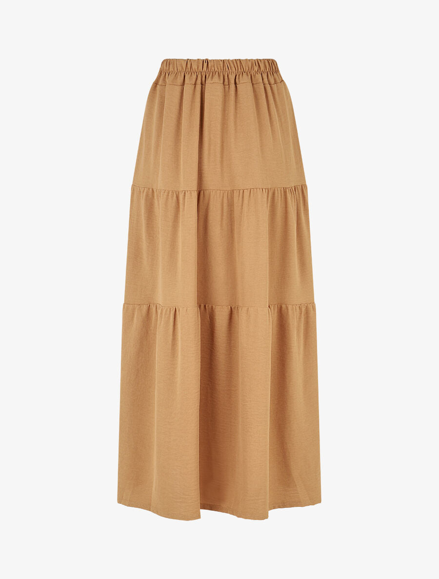 Jupe longue taille haute à boutons - Camel - 2