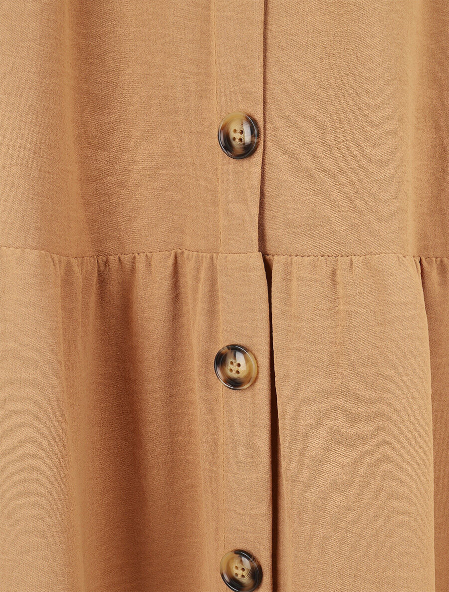 Jupe longue taille haute à boutons - Camel - 3