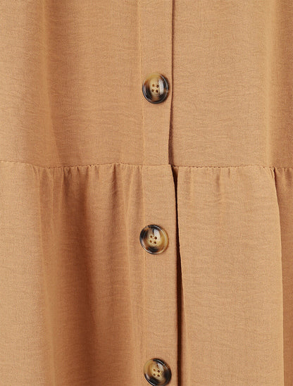Jupe longue taille haute à boutons - Camel - 3
