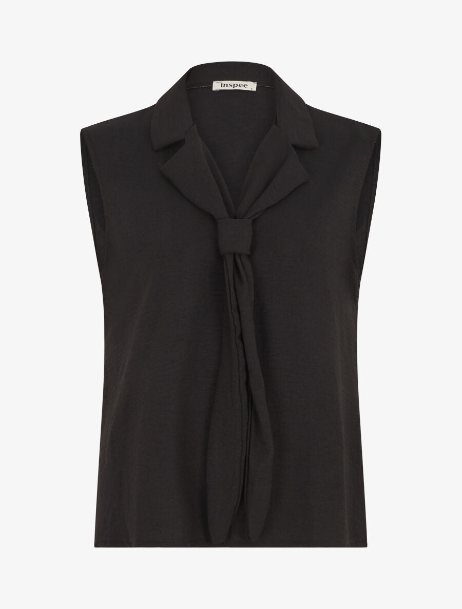 Top uni à col style cravate - Noir - 1