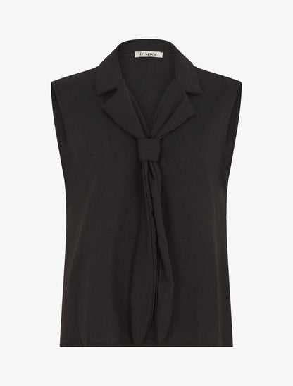 Top uni à col style cravate - Noir - 1