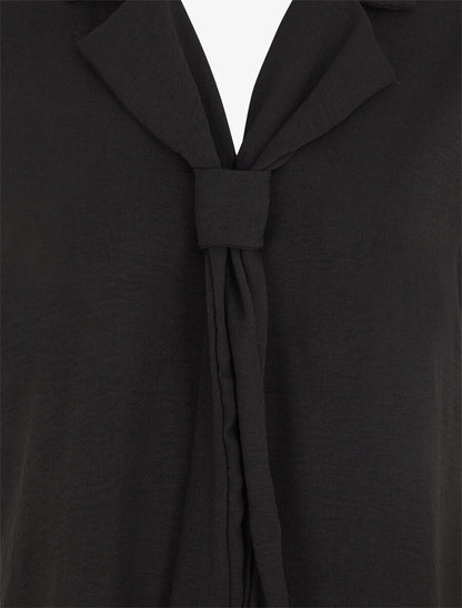 Top uni à col style cravate - Noir - 3