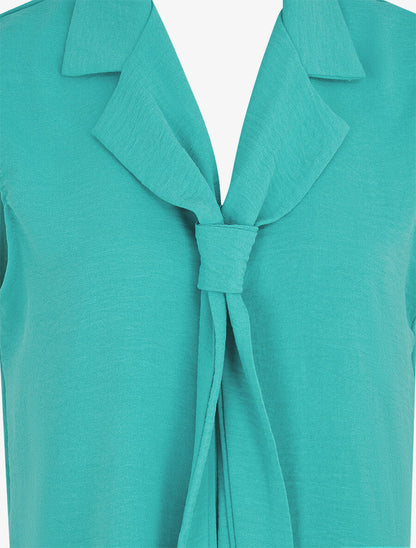 Top uni à col style cravate - Bleu canard - 3