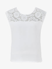 Top droit sans manches col en dentelle - Blanc - 1
