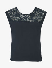 Top droit sans manches col en dentelle - Marine - 4