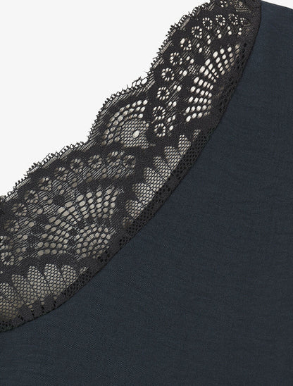 Top droit sans manches col en dentelle - Marine - 3