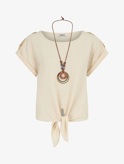 Top manches courtes à nouer - Beige - 4