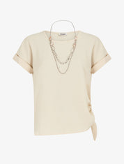 Top droit manches courtes bords à noeud - Beige - 4