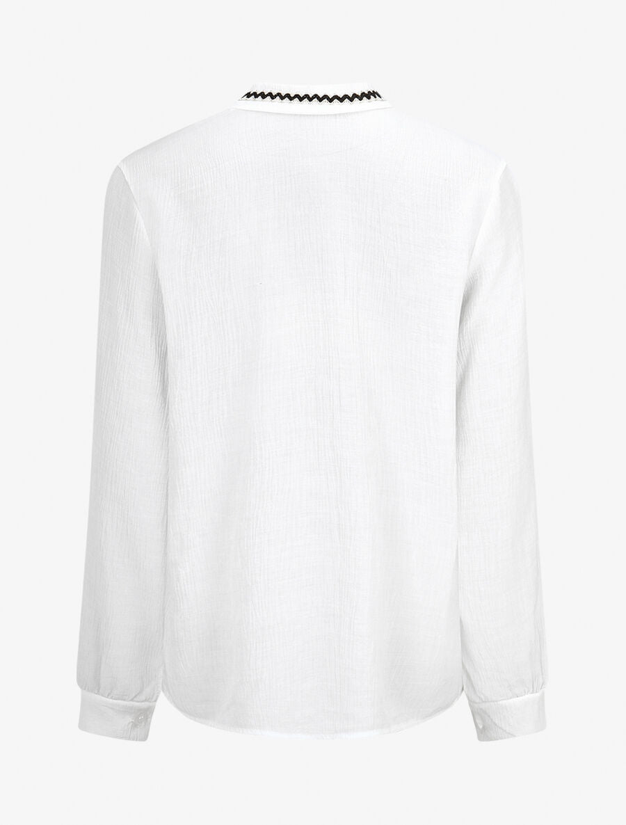 Blouse droite col lavallière fantaisie et manches longues - Blanc - 2