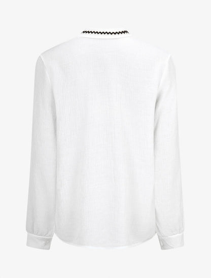 Blouse droite col lavallière fantaisie et manches longues - Blanc - 2