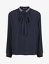 Blouse droite col lavallière fantaisie et manches longues - Marine - 4