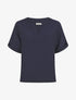 Blouse droite et texturée à col V - Marine - 1