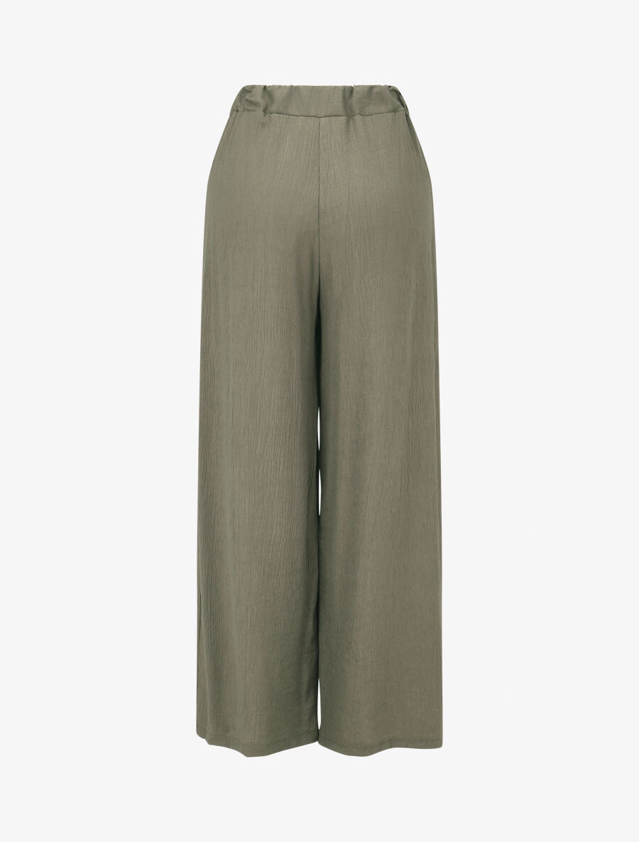 Pantalon fluide élastiqué uni - Kaki - 2