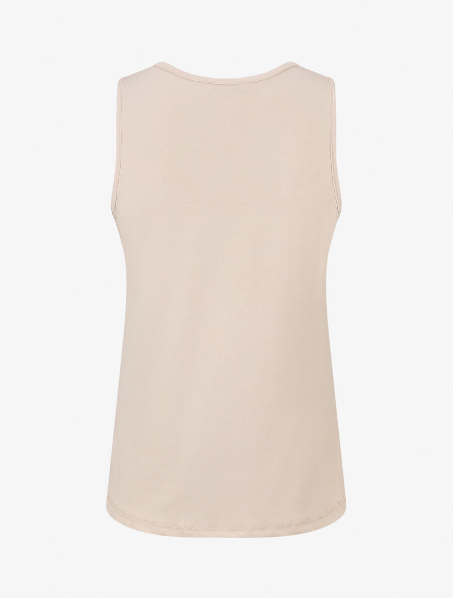 Top sans manches à col rond fantaisie - Beige - 2