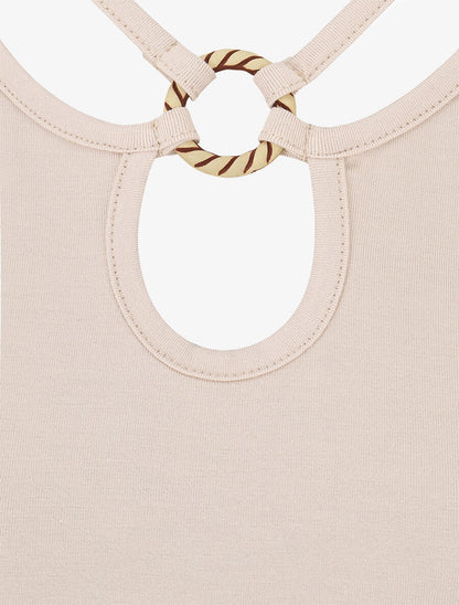 Top sans manches à col rond fantaisie - Beige - 3