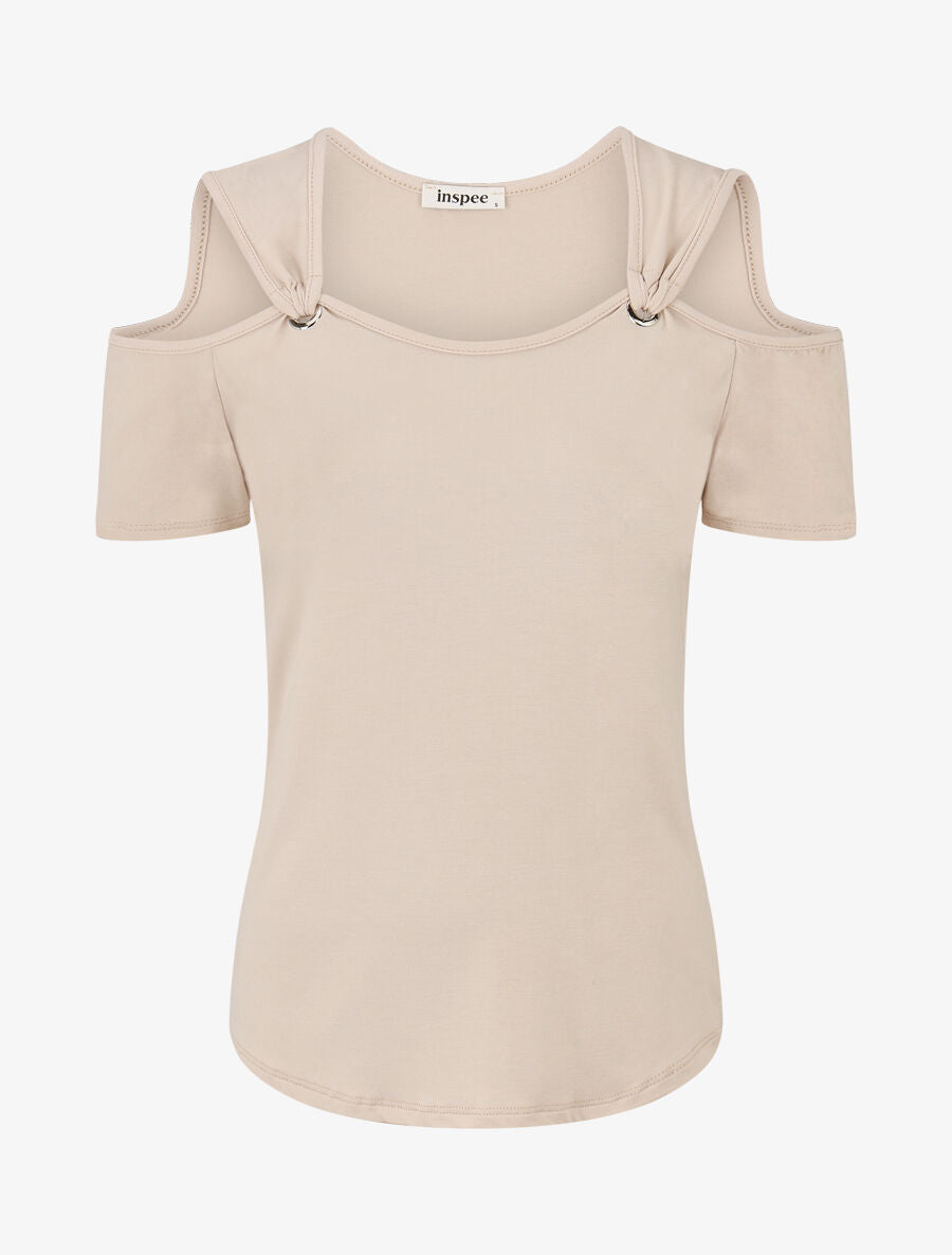 Top manches courtes à épaules dénudées - Beige - 1