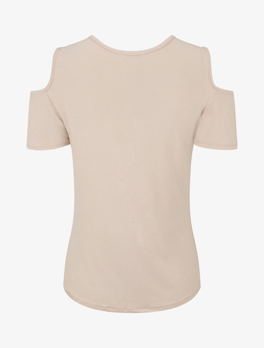 Top manches courtes à épaules dénudées - Beige - 2