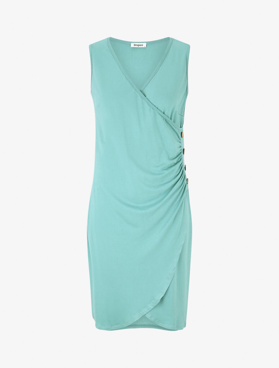 Robe moulante unie à boutons décoratifs - Vert d&