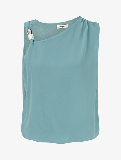 Top uni à bretelle et empiècement pierre - Turquoise - 1